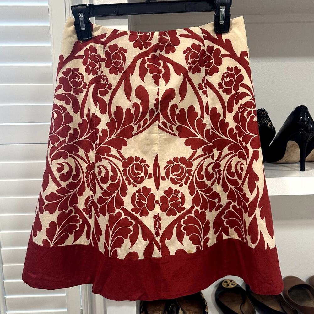 Ann Taylor Women's Cream Red Floral A LineLined Silk Blend Skirt 0P